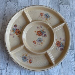 Vintage Homer Laughlin Royal Oven Serve Relish Tray Ivory Floral flowers 10"‎